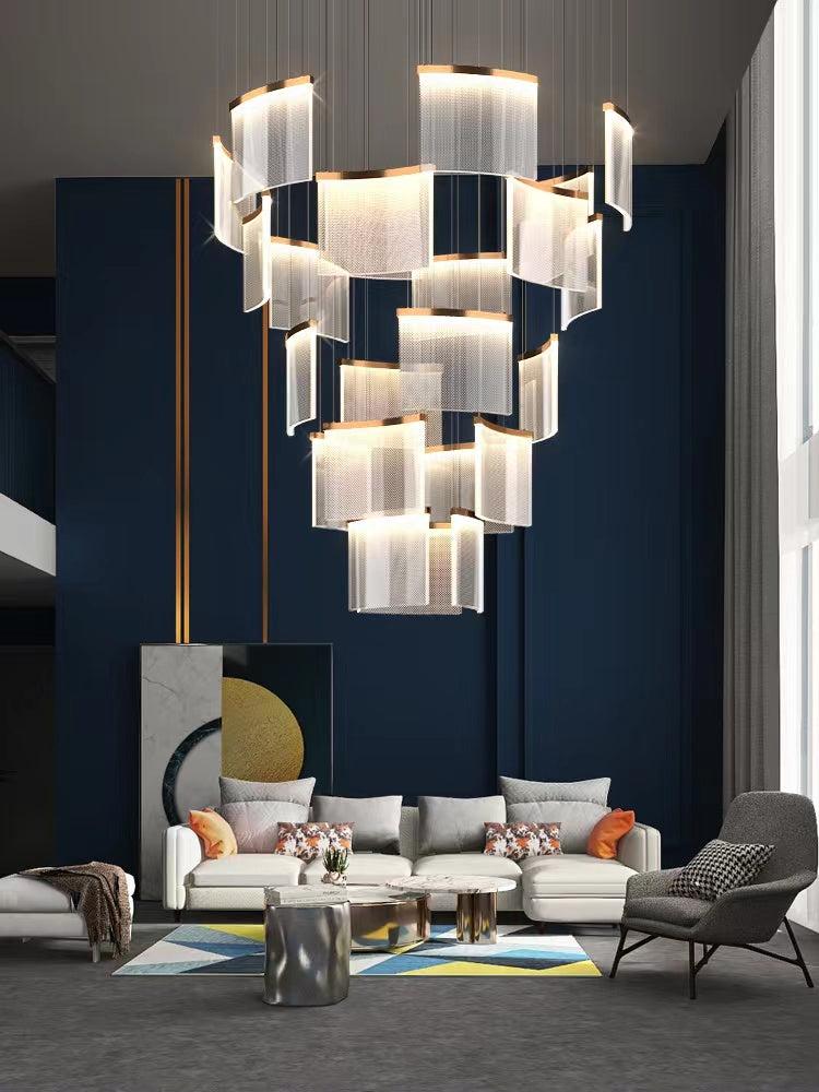 Designer Tile Chandelier For Foyer And High Ceiling Living Room - 17 Lights/D35.4"*H118.1"White LightBlushlighting