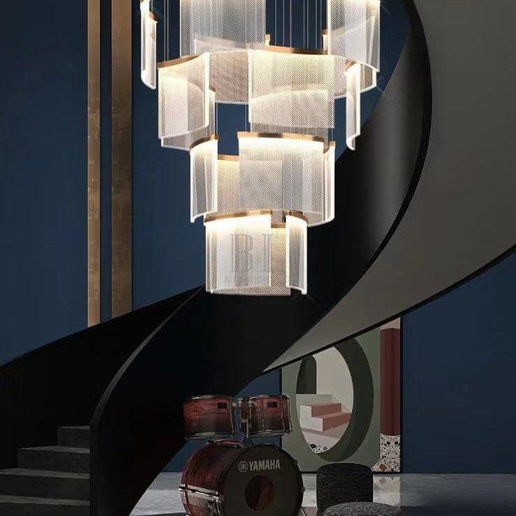 Designer Tile Chandelier For Foyer And High Ceiling Living Room - 11 Lights/D27.56‘*H118.1"White LightBlushlighting