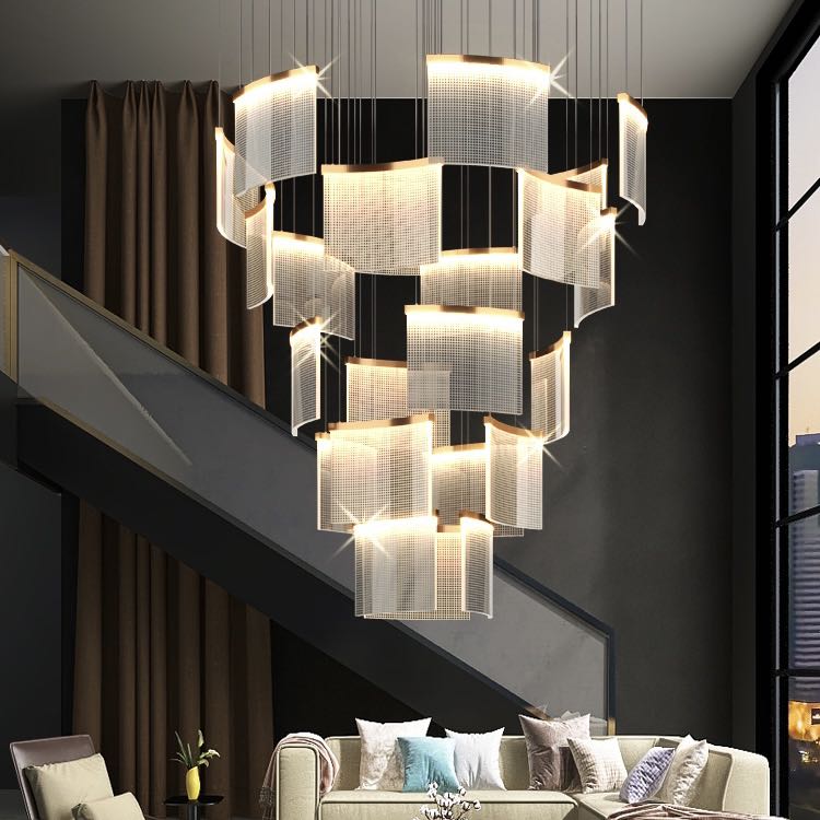 Designer Tile Chandelier For Foyer And High Ceiling Living Room - 23 Lights/D47.2"*H118.1"White LightBlushlighting