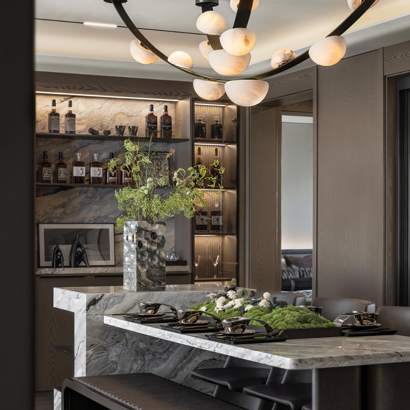Dew Drops Alabaster Chandelier - L 188cm x H 120cm / L 74″ x H 47.2″Black & WhiteWarm LightBlushlighting