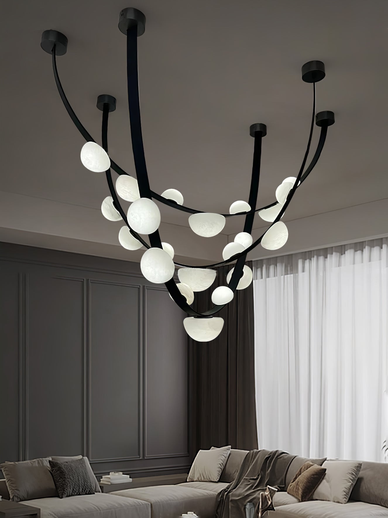 Dew Drops Alabaster Chandelier - L 188cm x H 120cm / L 74″ x H 47.2″Black & WhiteWarm LightBlushlighting
