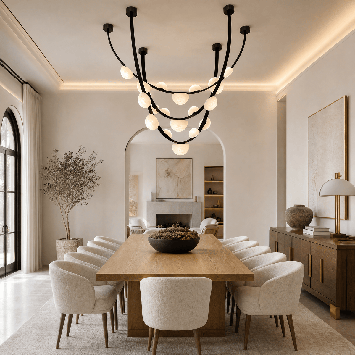 Dew Drops Alabaster LED Chandelier – Black White Warm Light - L 70.9″ x H 23.6″Black & WhiteWarm LightBlushlighting