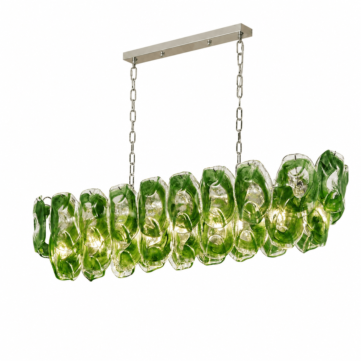 Dining Room Chandelier | Sculptural Green Glass Linear Style | Verdalia - L39.4” × W13.8” × H11.4”Blushlighting