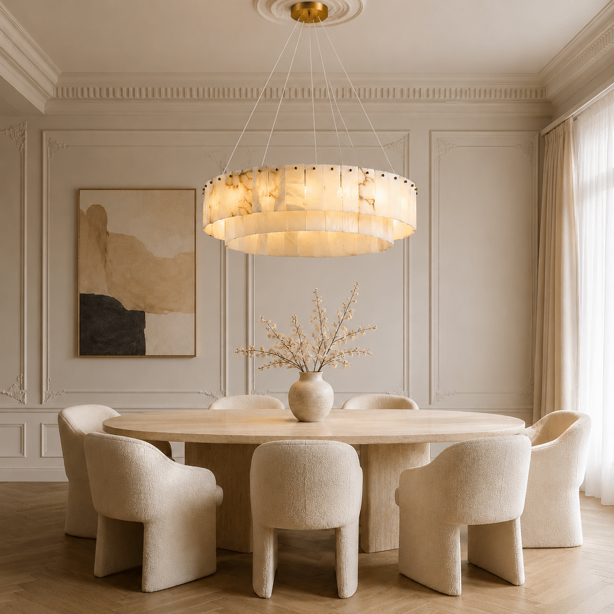 Dining Room Chandelier | Spanish Alabaster Tiered Style | Solenne - D23.6” × H8.7”Blushlighting