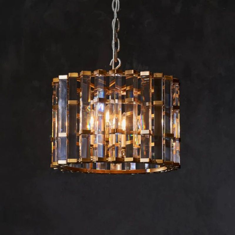 Dora Glass Round Chandelier - 9“Polished NickelBlushlighting