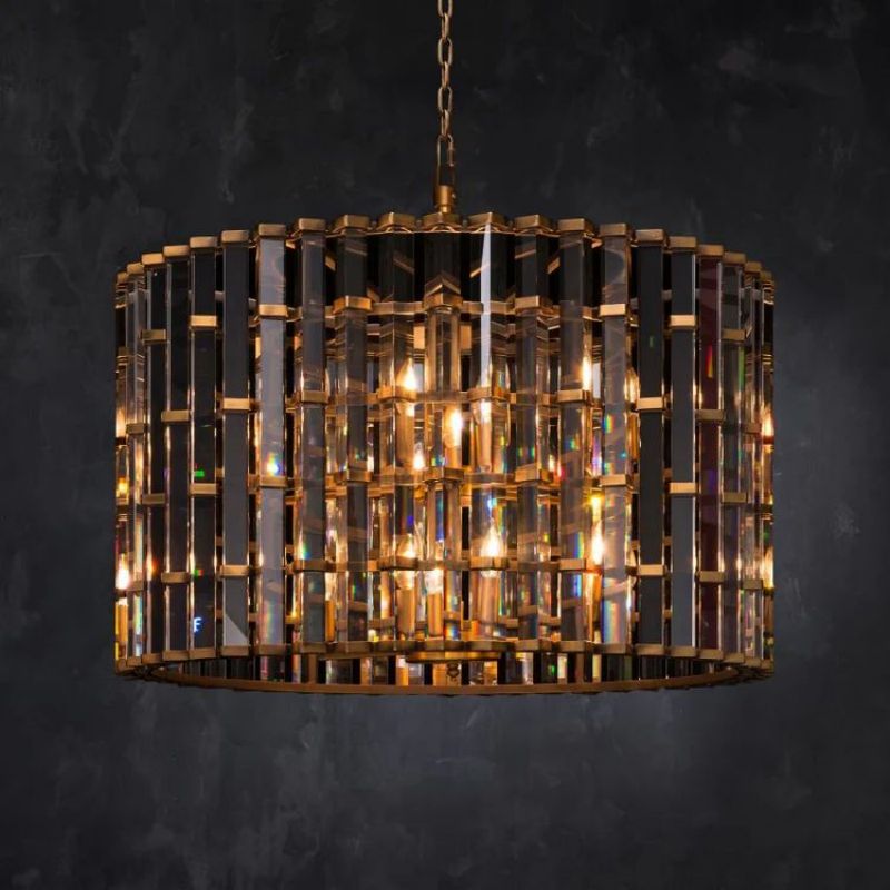 Dora Glass Round Chandelier - 9“Polished NickelBlushlighting