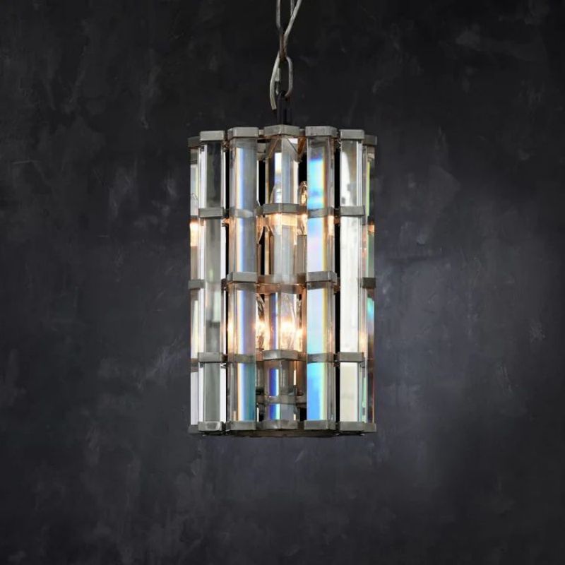 Dora Glass Round Chandelier - 9“Polished NickelBlushlighting