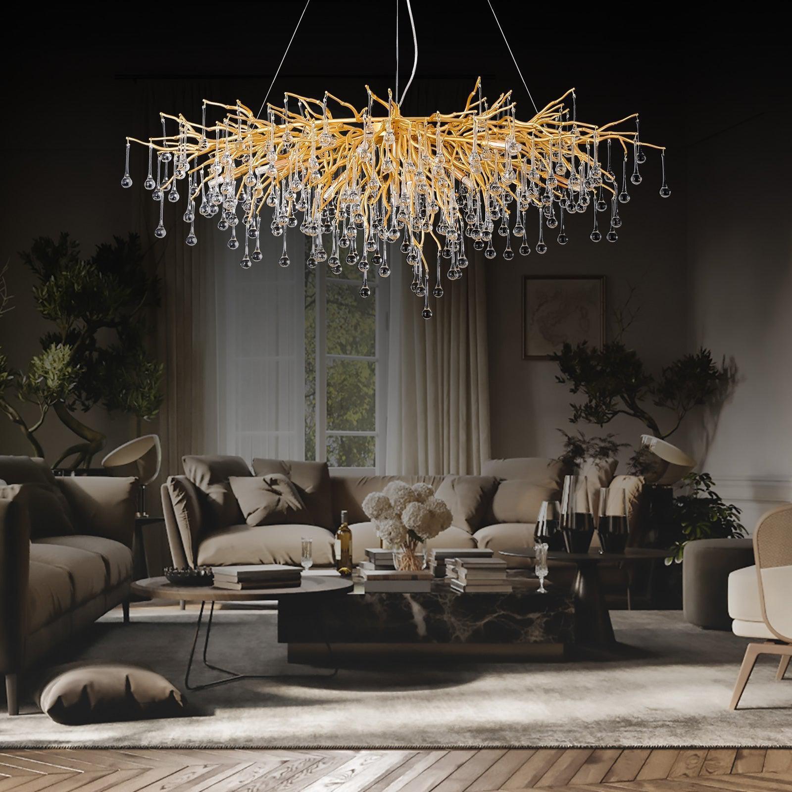 Doris Crystal Rectangular Branch Chandelier L45" - Blushlighting