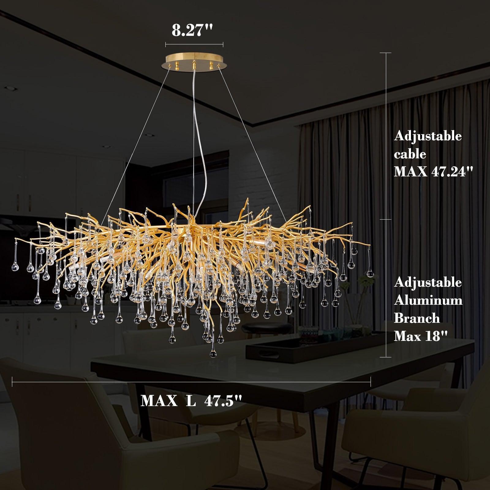 Doris Crystal Rectangular Branch Chandelier L45" - Blushlighting