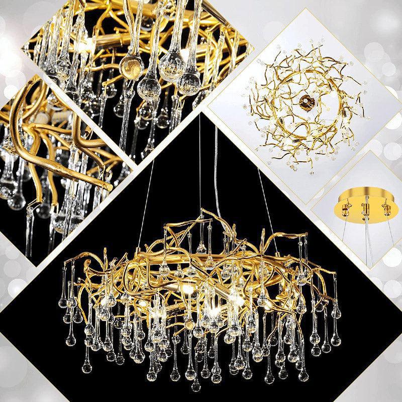 Doris Crystal Round Branch Chandelier 23.5"D Gold - Blushlighting