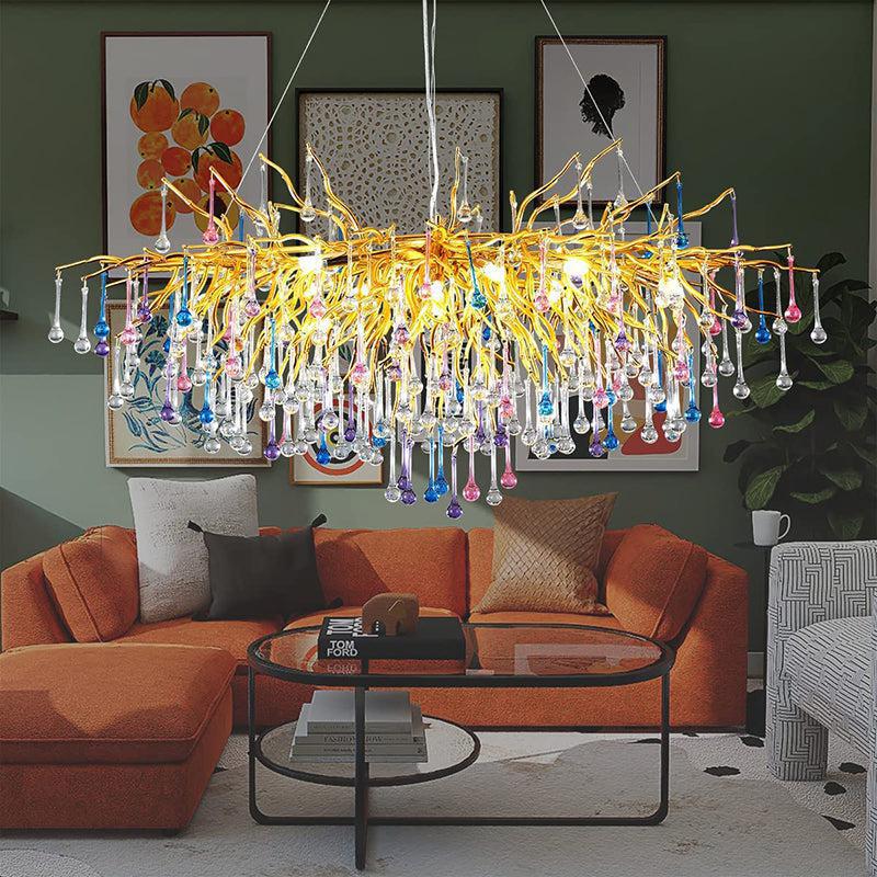 Doris Rain Crystal Branch Chandelier 54"L - Blushlighting