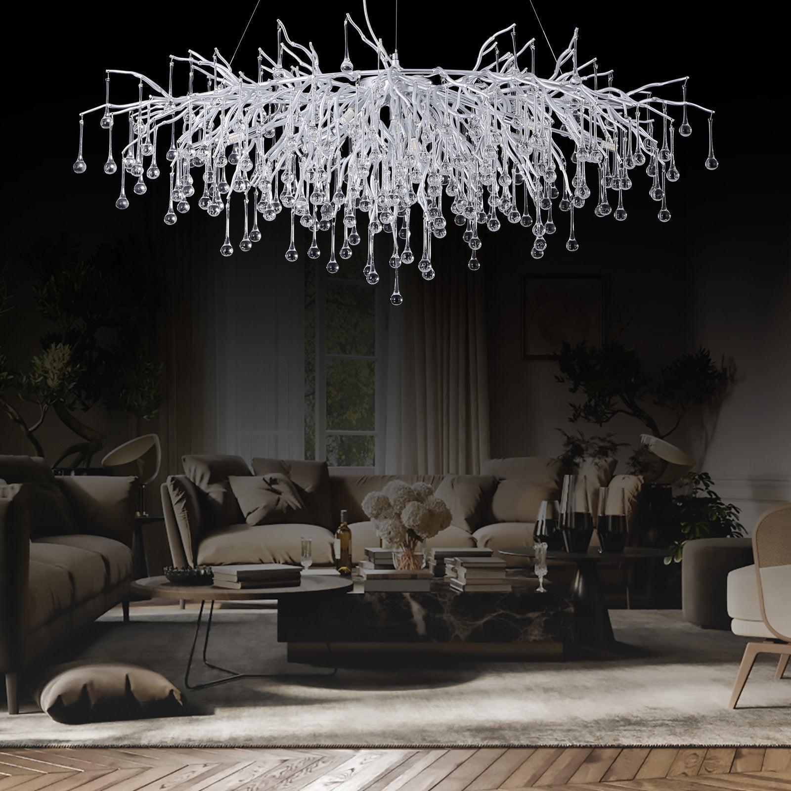 Doris Rectangle Branch Chandelier 45"L Silver-Chandelier-Blushlighting