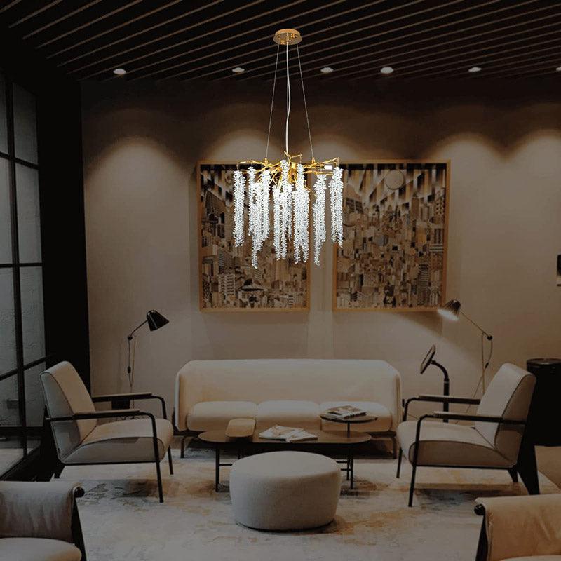 Doris White Crystal Branch Round Chandelier D20.5" L45" - 20.5"D RoundBlushlighting