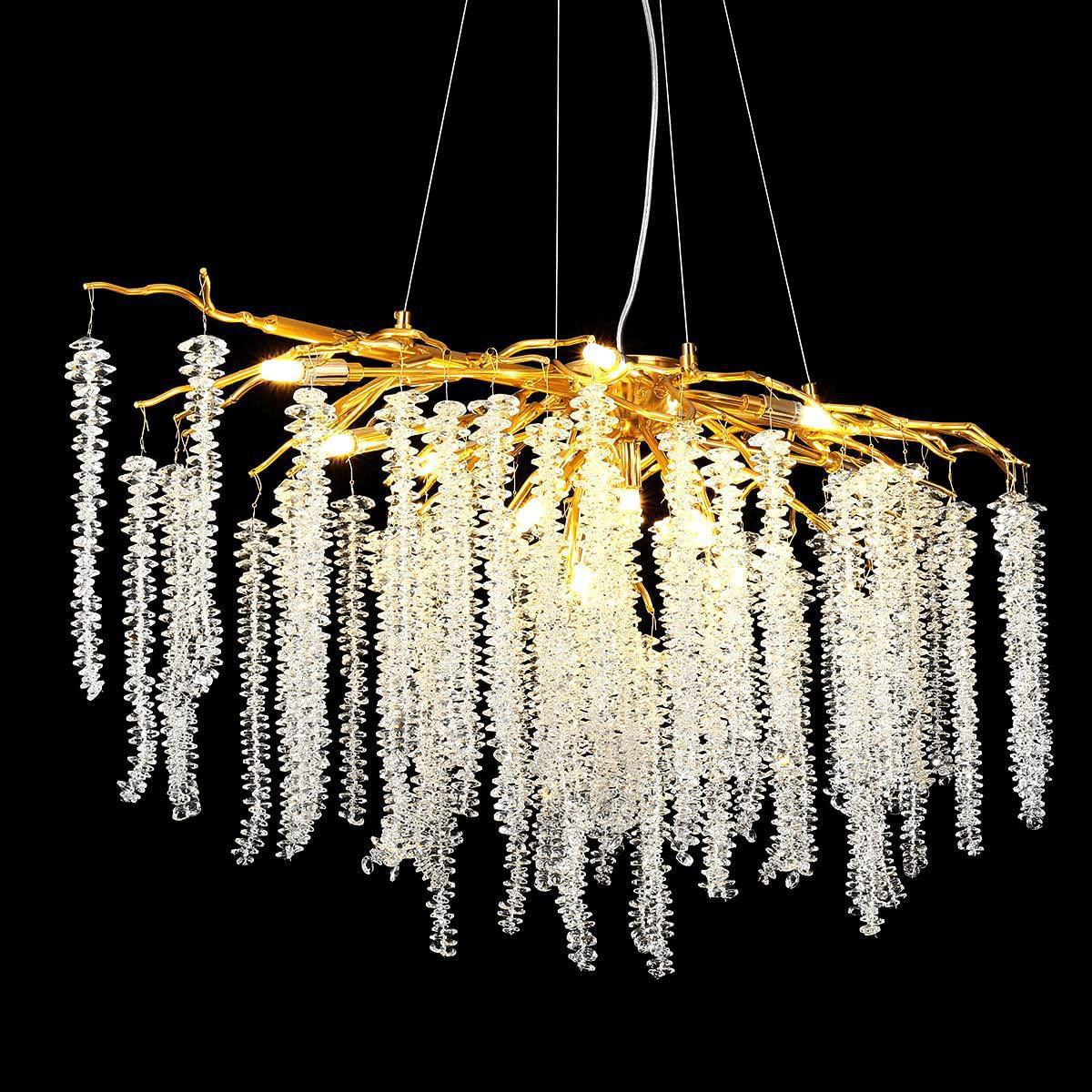 Doris White Crystal Rectangle Branch Chandelier Gold 45"L - Blushlighting
