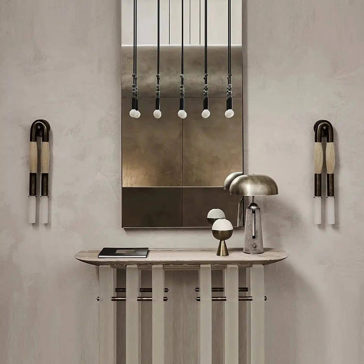 Double Head Antonia Horsehair Sconce - Dia 18cm x H 67cm / ∅ 7.1″ x H 26.4″Blackened BrassJet BlackBlushlighting