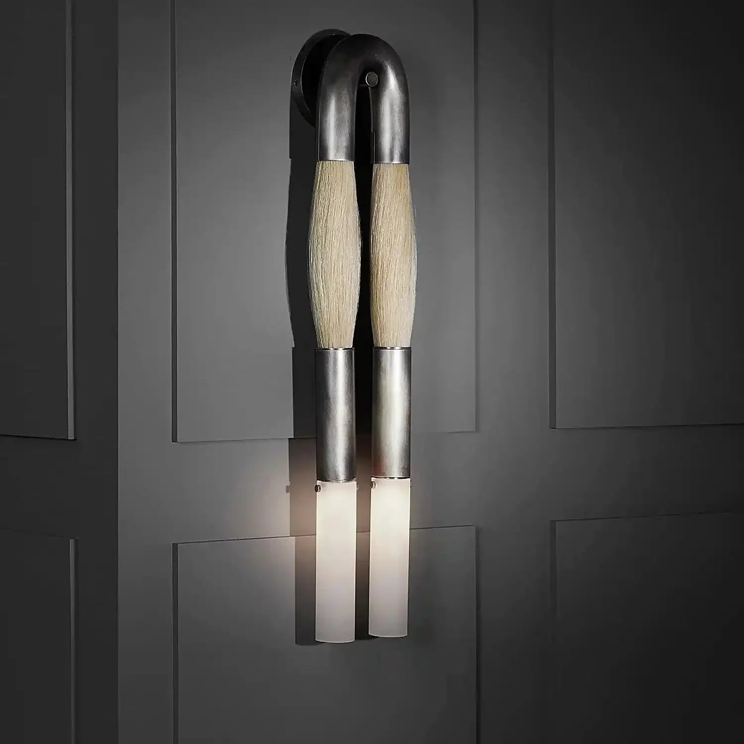 Double Head Antonia Horsehair Sconce - Dia 14cm X H 78cm / ∅ 5.5″ X H 30″Tarnished SilverPalominoBlushlighting