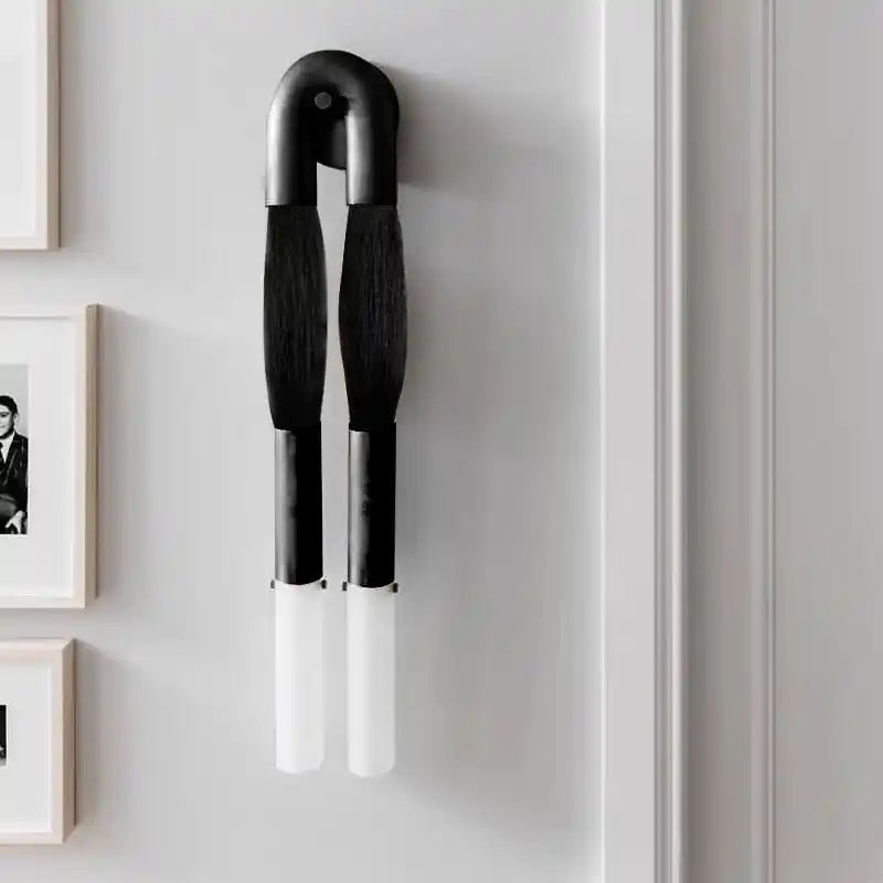Double Head Antonia Horsehair Sconce-Dia 18cm x H 67cm / ∅ 7.1″ x H 26.4″-Blackened Brass-Jet Black-Blushlighting