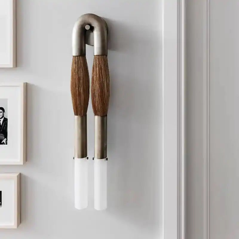 Double Head Antonia Horsehair Sconce-Dia 14cm X H 78cm / ∅ 5.5″ X H 30″-Tarnished Silver-Flaxen-Blushlighting