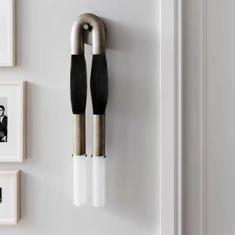Double Head Antonia Horsehair Sconce-Dia 14cm X H 78cm / ∅ 5.5″ X H 30″-Tarnished Silver-Jet Black-Blushlighting