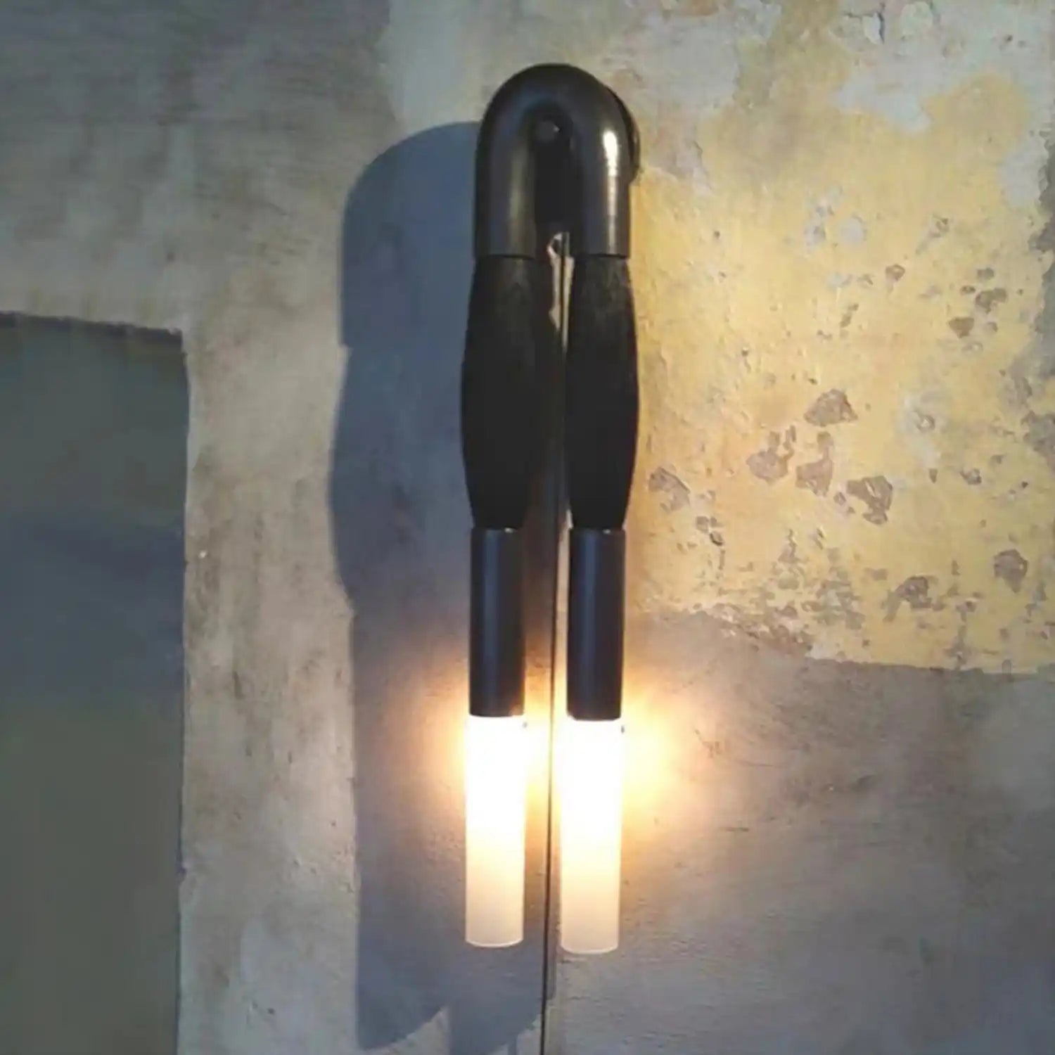 Double Head Antonia Horsehair Sconce-Dia 14cm X H 78cm / ∅ 5.5″ X H 30″-Blackened Brass-Jet Black-Blushlighting