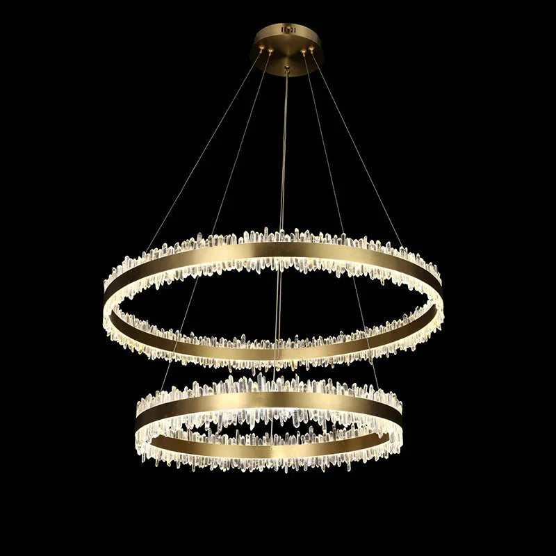 Double Round Rings Quartz Crystal Chandelier Hanging Modern Chandelier for Living Room - Blushlighting