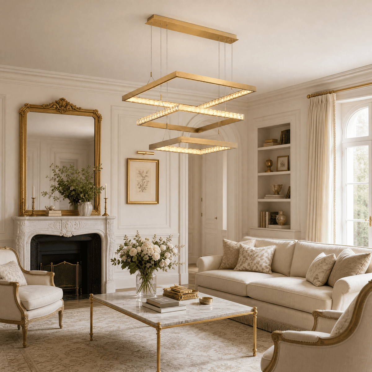 Drake Triple-Tier Square Crystal Chandelier 40.9" W - Blushlighting