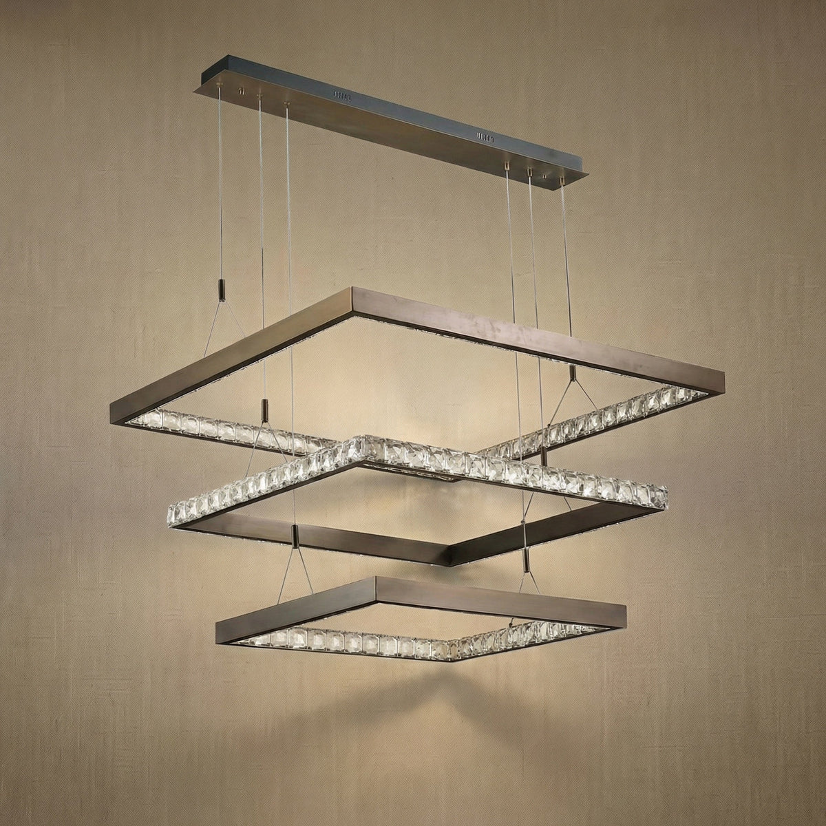 Drake Triple-Tier Square Crystal Chandelier 40.9" W - Blushlighting