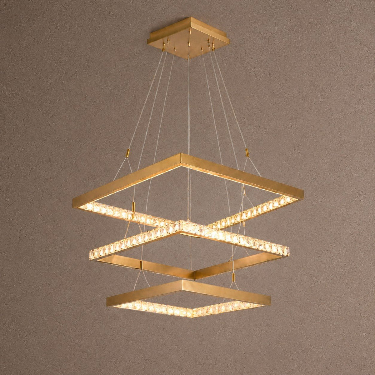 Drake Triple-Tier Square Crystal Chandelier 40.9" W - Blushlighting