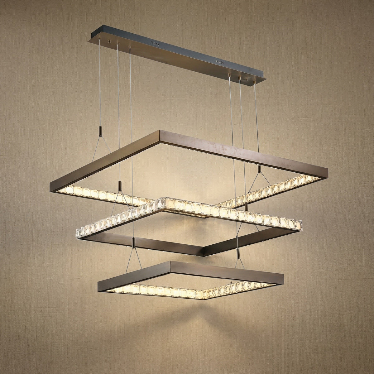 Drake Triple-Tier Square Crystal Chandelier 40.9" W - Blushlighting