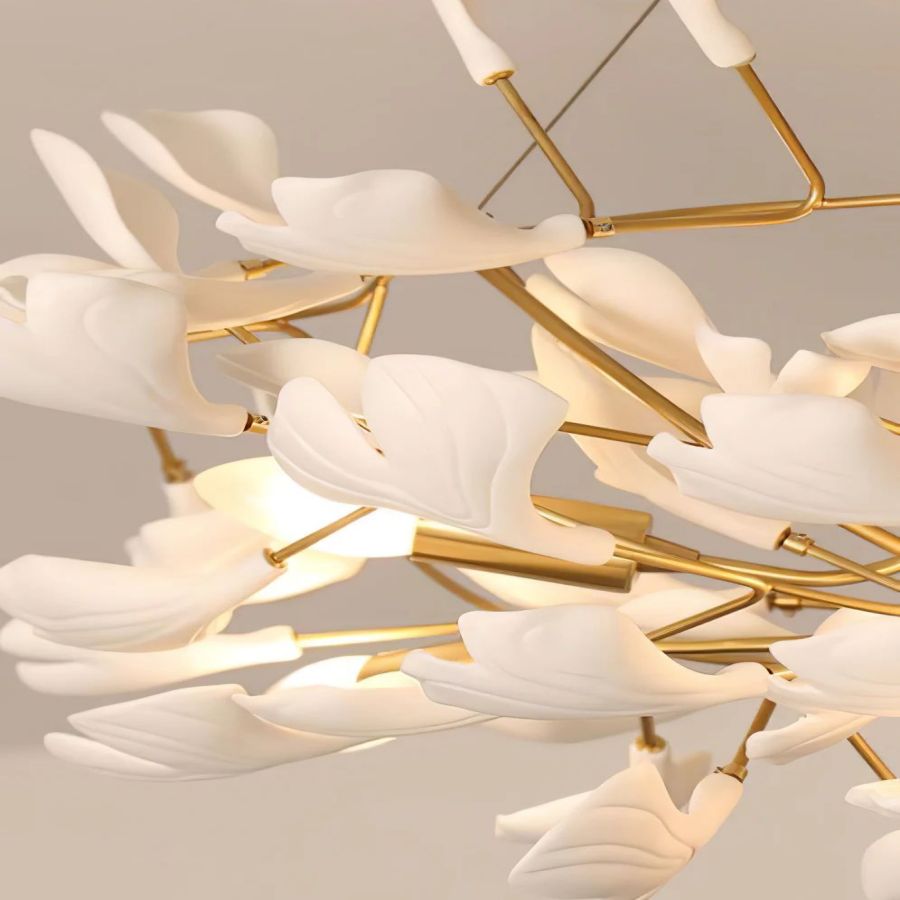Drooping Ceramic Ginkgo Leaf Chandelier - SizeBBlushlighting