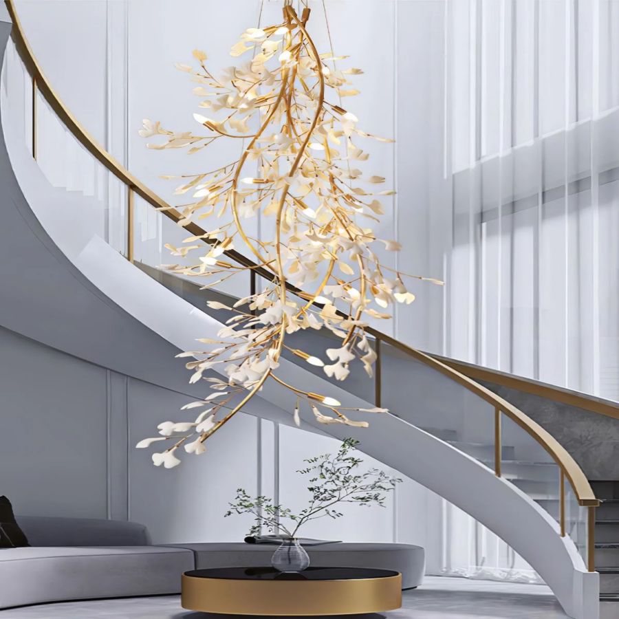 Drooping Ceramic Ginkgo Leaf Chandelier - SizeABlushlighting