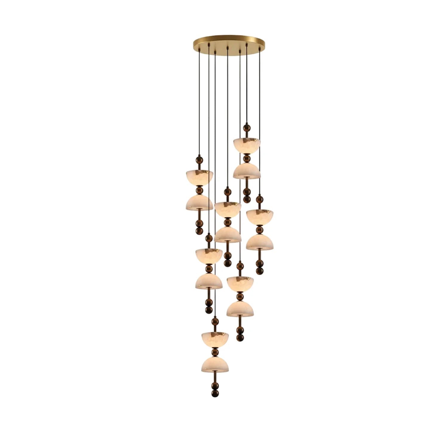 Duo Alabaster Pendant Lamp - 7 heads ∅ 15.7″ x H 98.4″Bronze & WhiteWarm LightBlushlighting