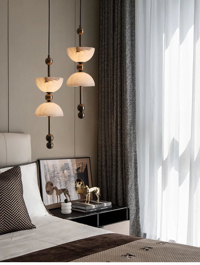 Duo Alabaster Pendant Lamp - ∅ 5.9″ x H 16.9″Bronze & WhiteWarm LightBlushlighting