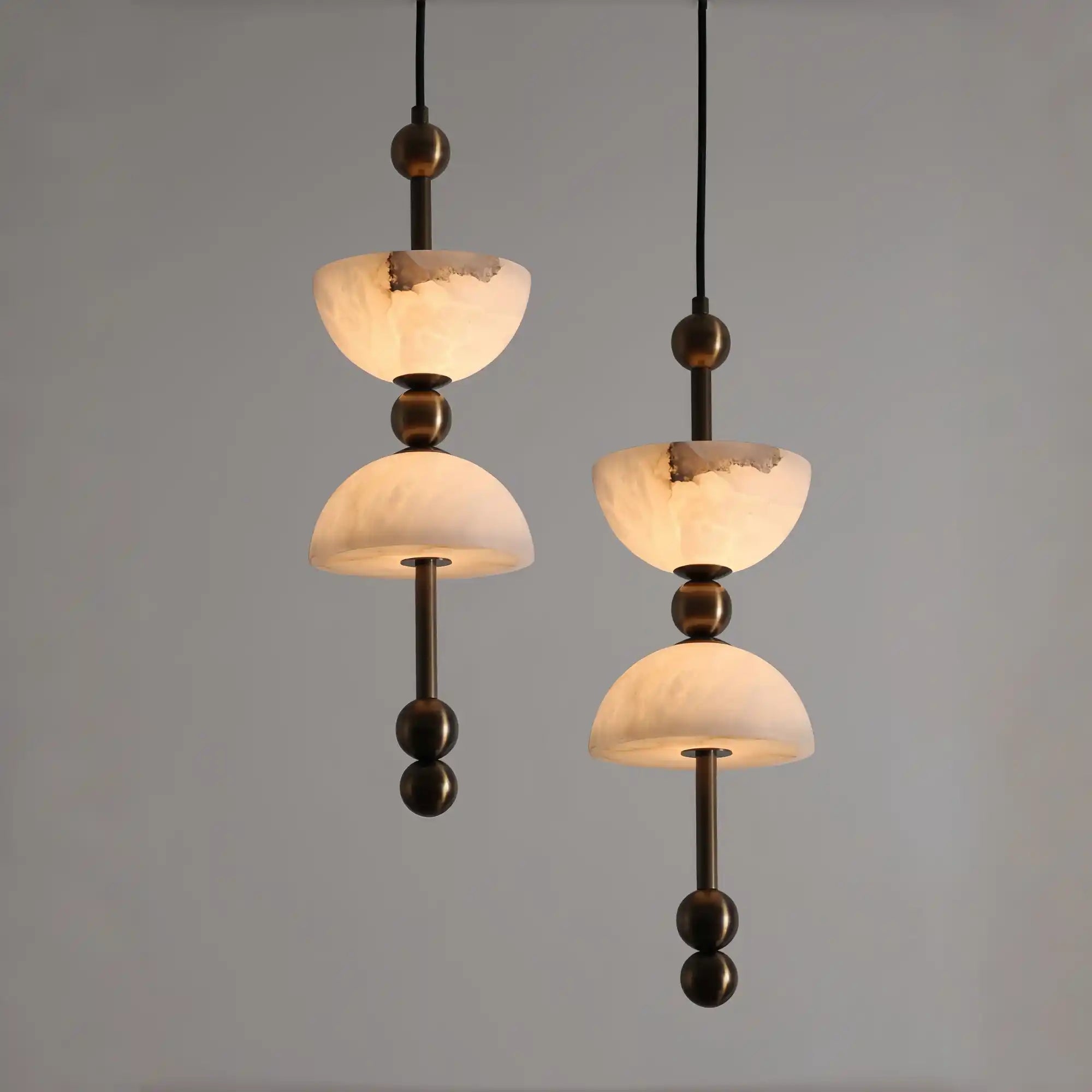 Duo Alabaster Pendant Lamp - 2 heads ∅ 7.9″ x H 59″Bronze & WhiteWarm LightBlushlighting