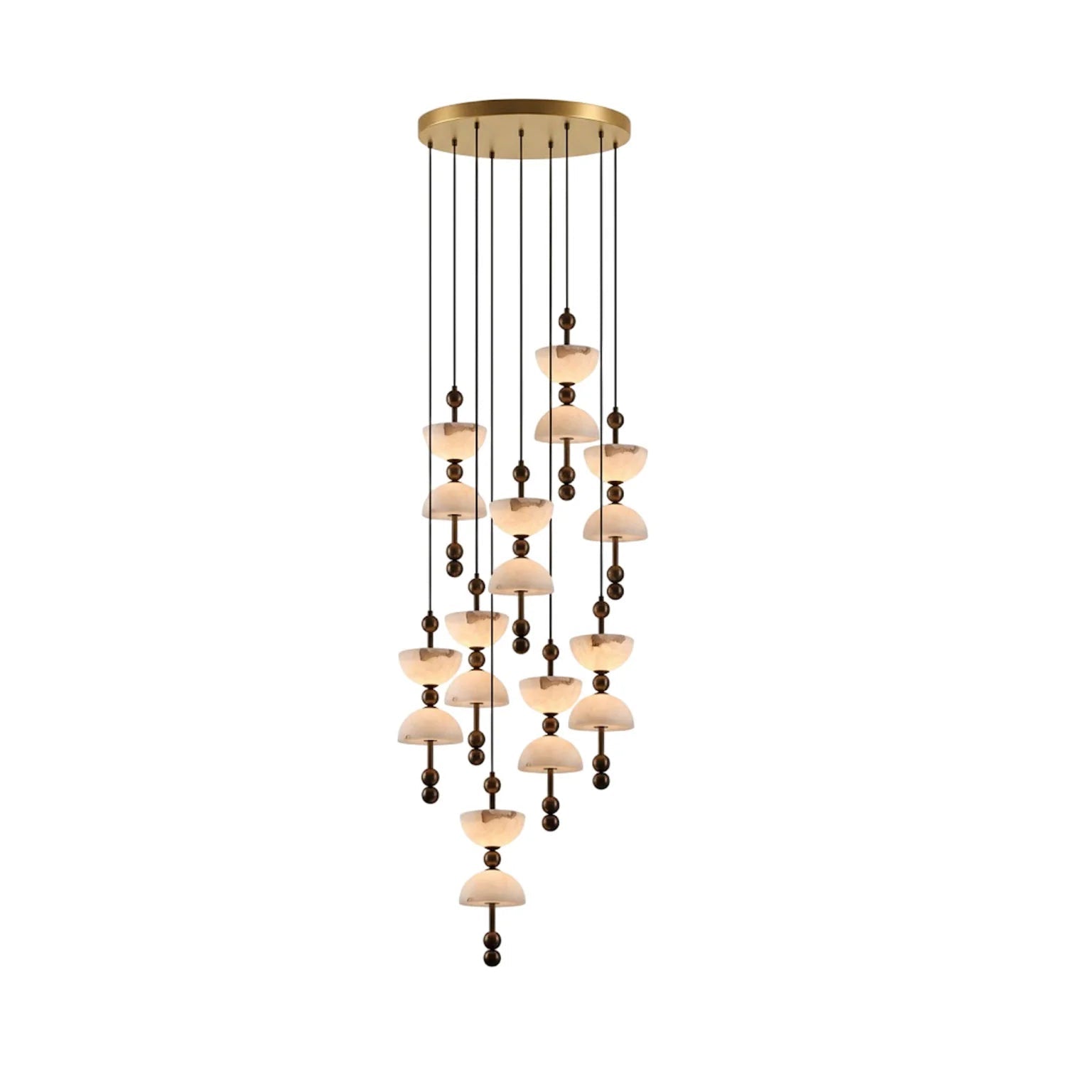 Duo Alabaster Pendant Lamp - 9 heads ∅ 19.7″ x H 118.1″Bronze & WhiteWarm LightBlushlighting