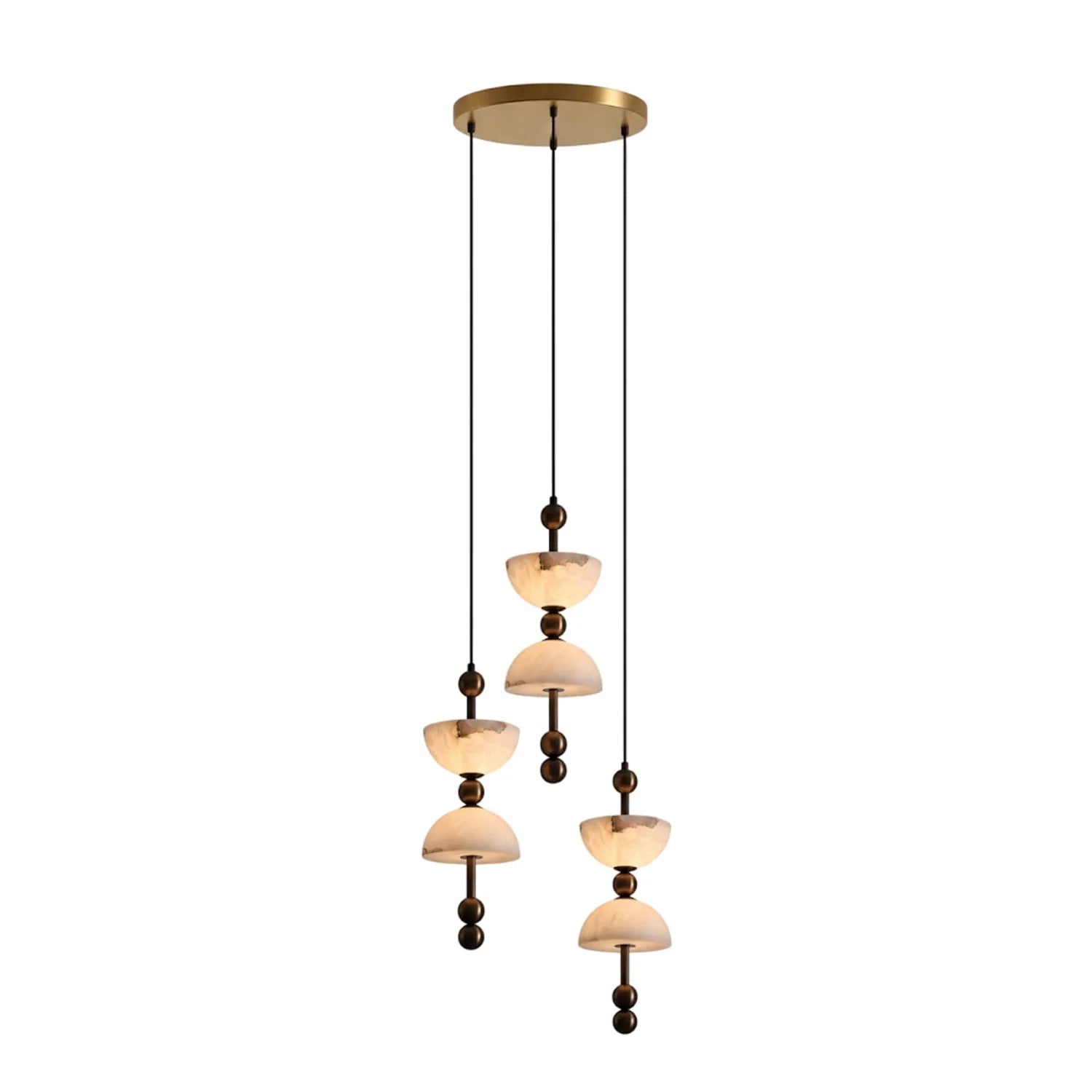 Duo Alabaster Pendant Lamp - 3 heads ∅ 11.8″ x H 59″Bronze & WhiteWarm LightBlushlighting