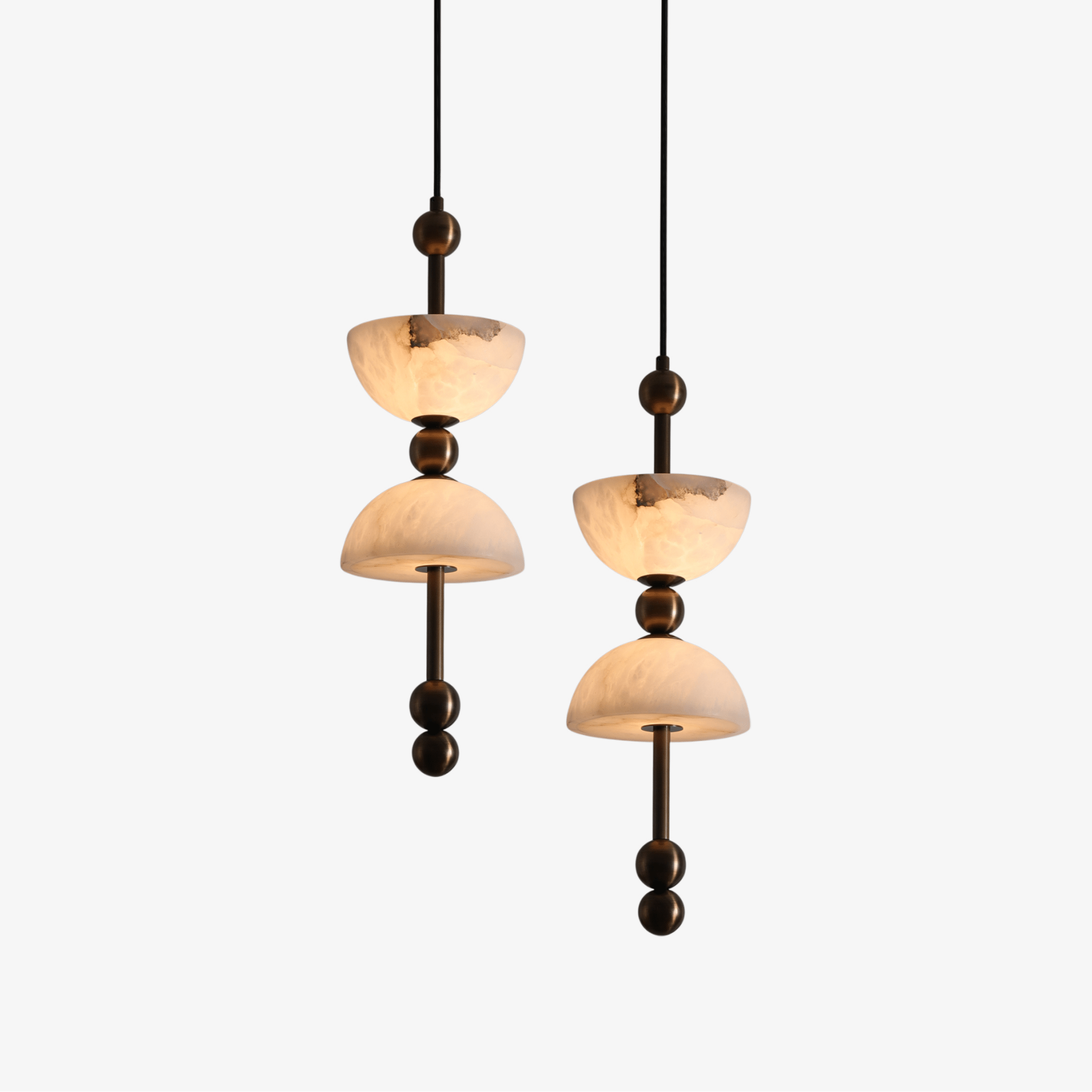 Duo Alabaster Pendant Lamp - ∅ 5.9″ x H 16.9″Bronze & WhiteWarm LightBlushlighting