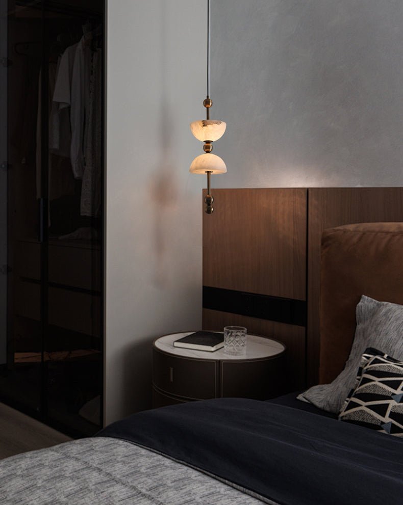 Duo Alabaster Pendant Lamp - ∅ 5.9″ x H 16.9″Bronze & WhiteWarm LightBlushlighting