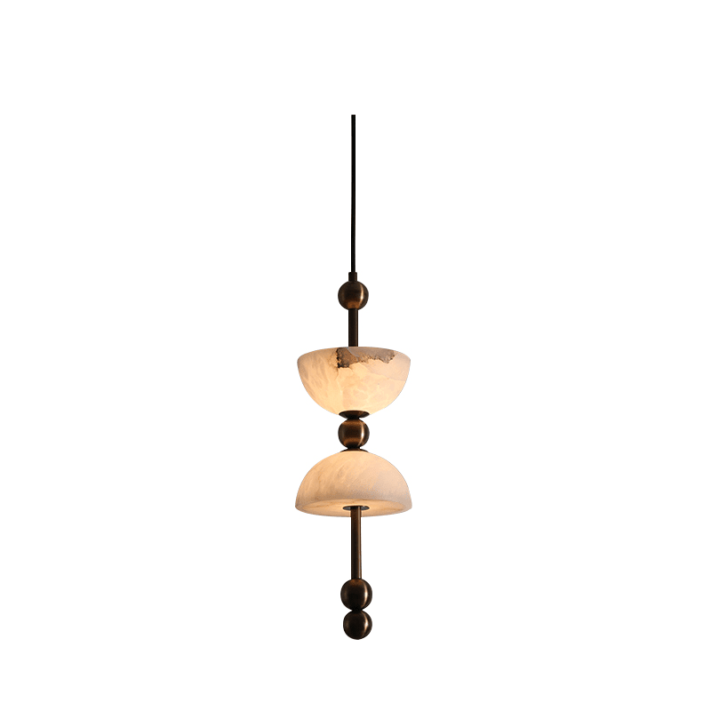 Duo Alabaster Pendant Lamp - ∅ 5.9″ x H 16.9″Bronze & WhiteWarm LightBlushlighting