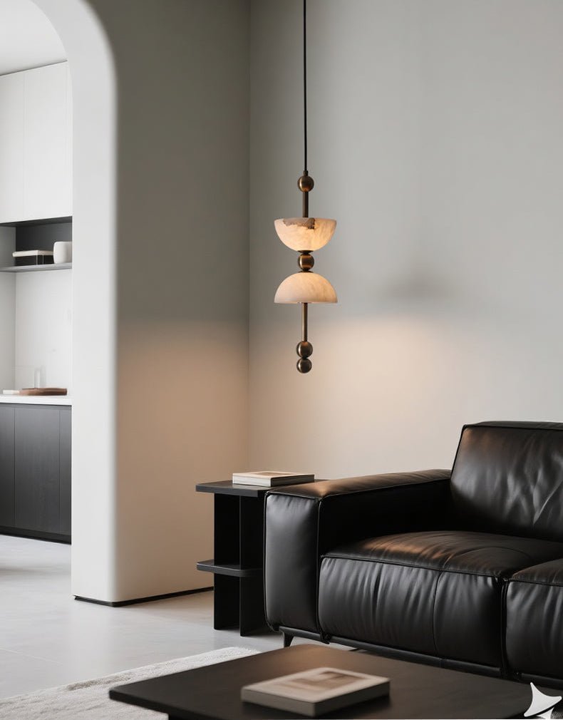 Duo Alabaster Pendant Lamp - ∅ 5.9″ x H 16.9″Bronze & WhiteWarm LightBlushlighting