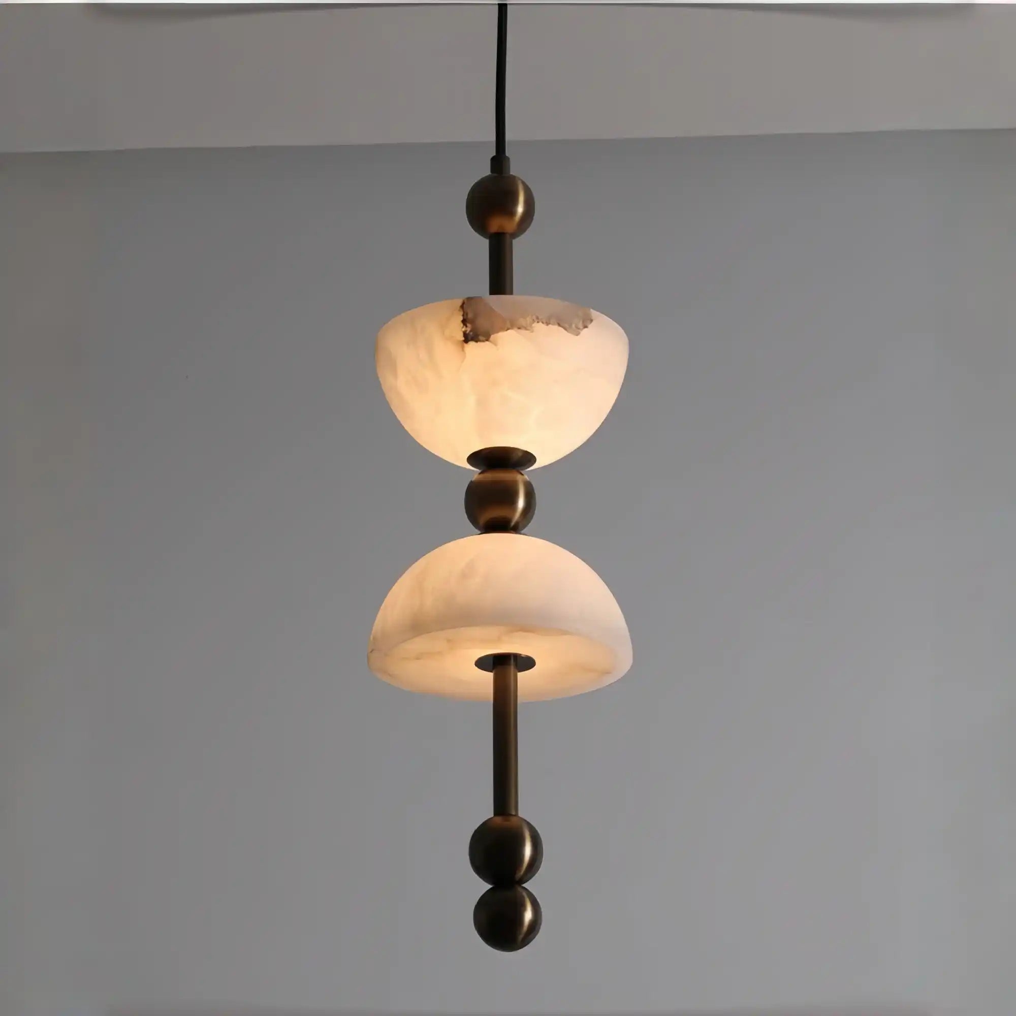 Duo Alabaster Pendant Lamp - 1 heads ∅ 5.9″ x H 16.9″Bronze & WhiteWarm LightBlushlighting