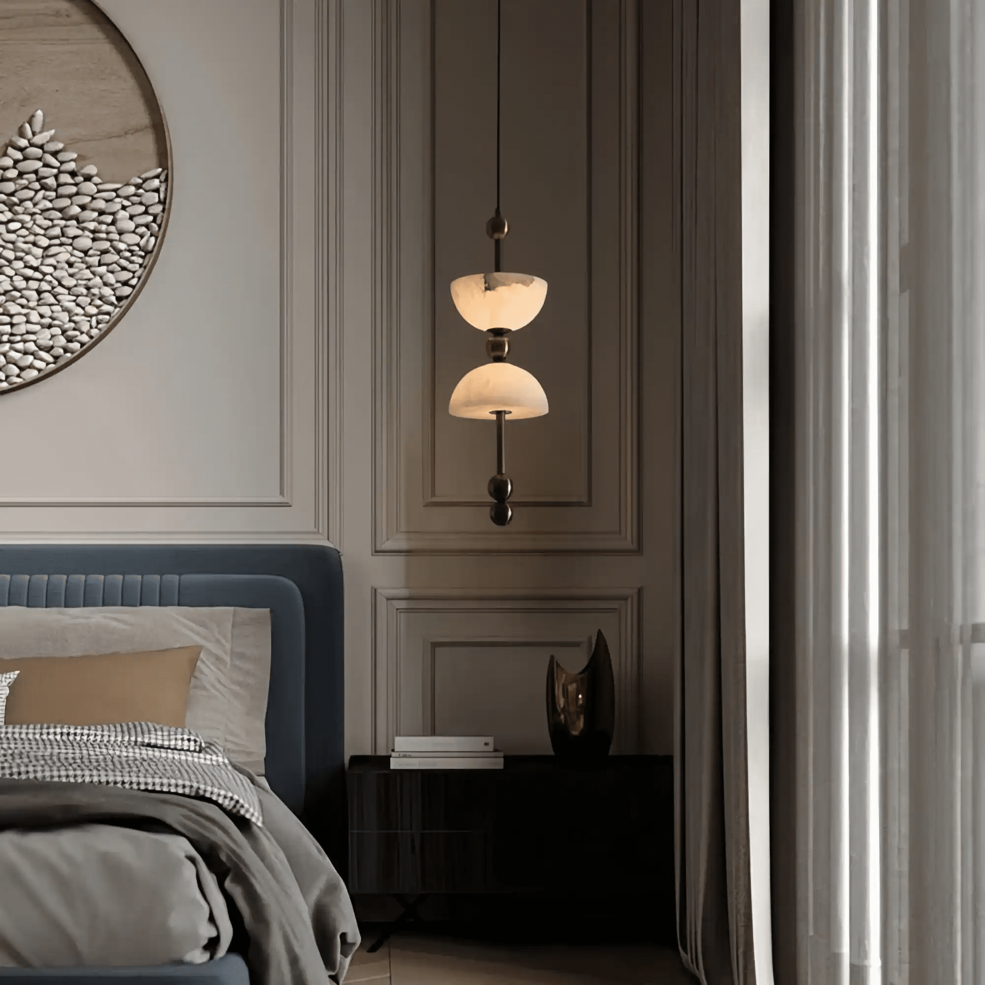 Duo Alabaster Pendant Lamp - 1 heads ∅ 5.9″ x H 16.9″Bronze & WhiteWarm LightBlushlighting