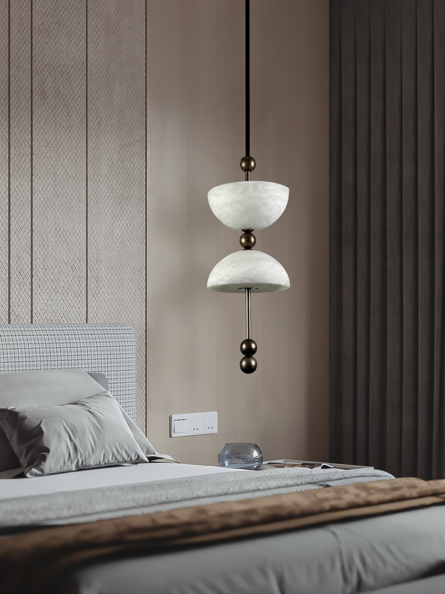 Duo Alabaster Pendant Lamp - ∅ 5.9″ x H 16.9″Bronze & WhiteWarm LightBlushlighting
