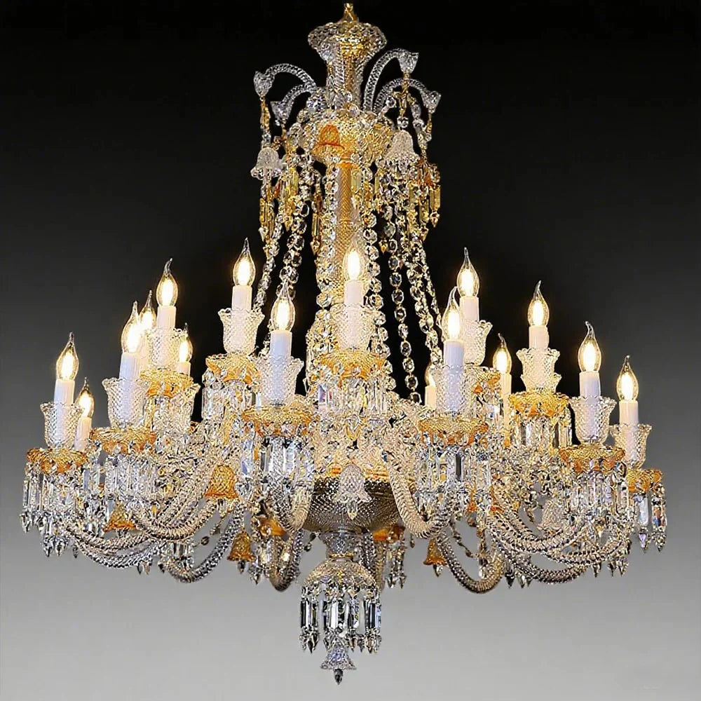Duplicated 24 Lights Clear & Amber Crystal Lighting Chandelier - Blushlighting