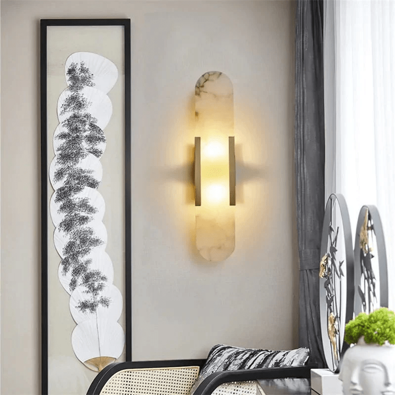 Eartha Modern Alabaster Bedroom Sconce, Indoor Wall Light - Brass20"H*4.25"WBlushlighting