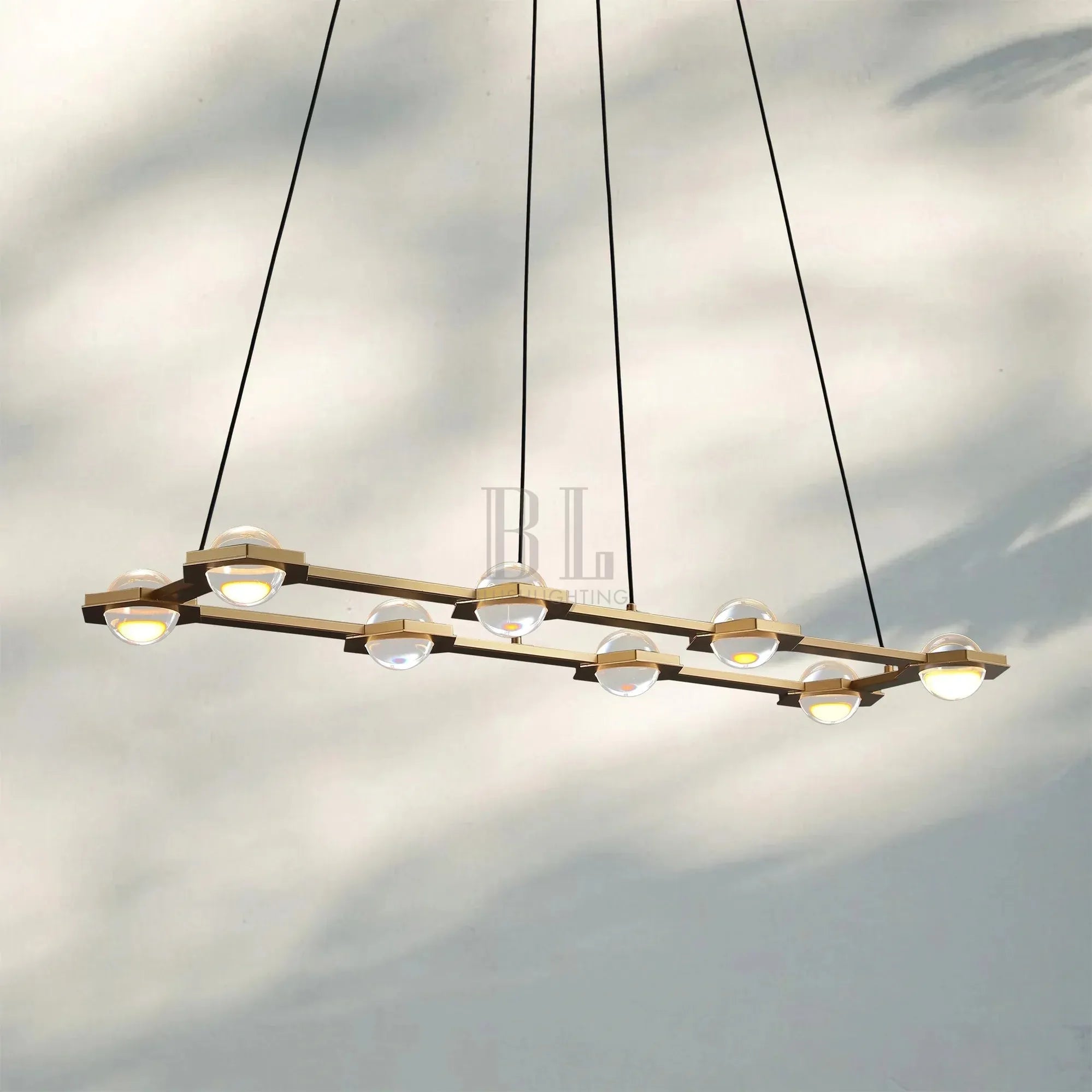 Eclatent Rectangular Chandelier 54" 72"-54"W x 16¼"D x 3½"H-Lacquered Burnished Brass-