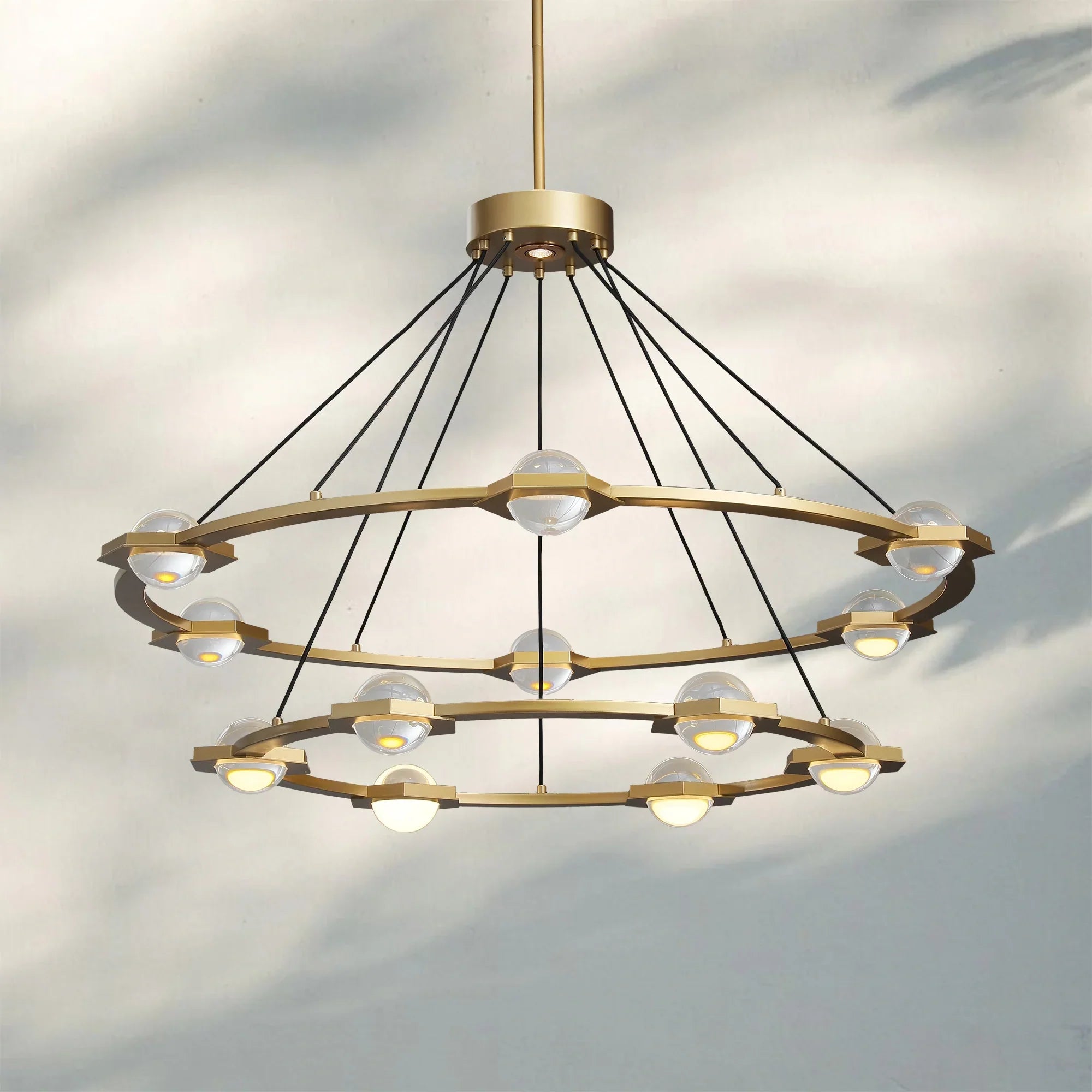 Eclatent 2-Tier Round Chandelier 48" 60"-48'' 2-Tier Round-Lacquered Burnished Brass-