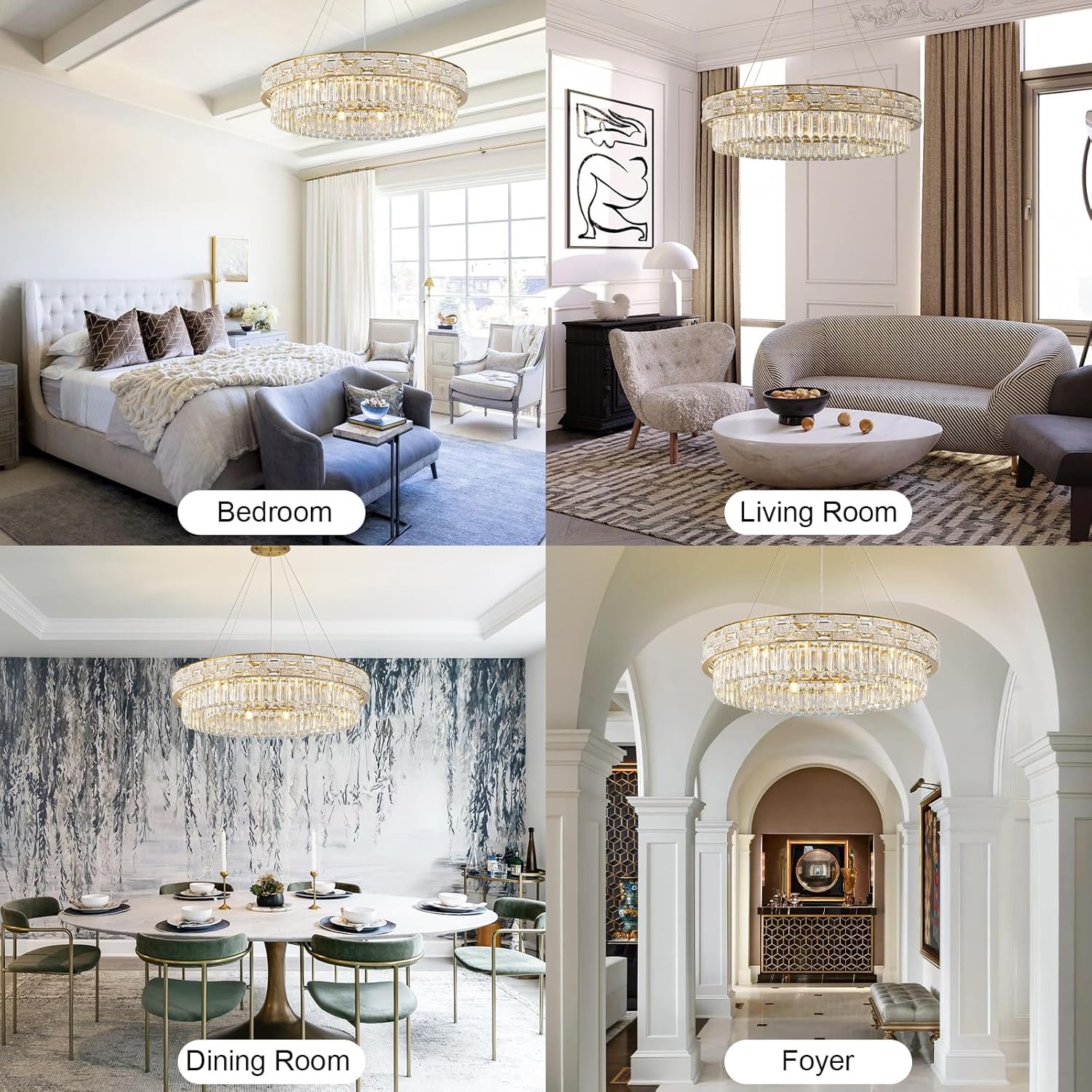 Elegant 31‑Inch Gold Crystal Chandelier with 12 Adjustable Lights