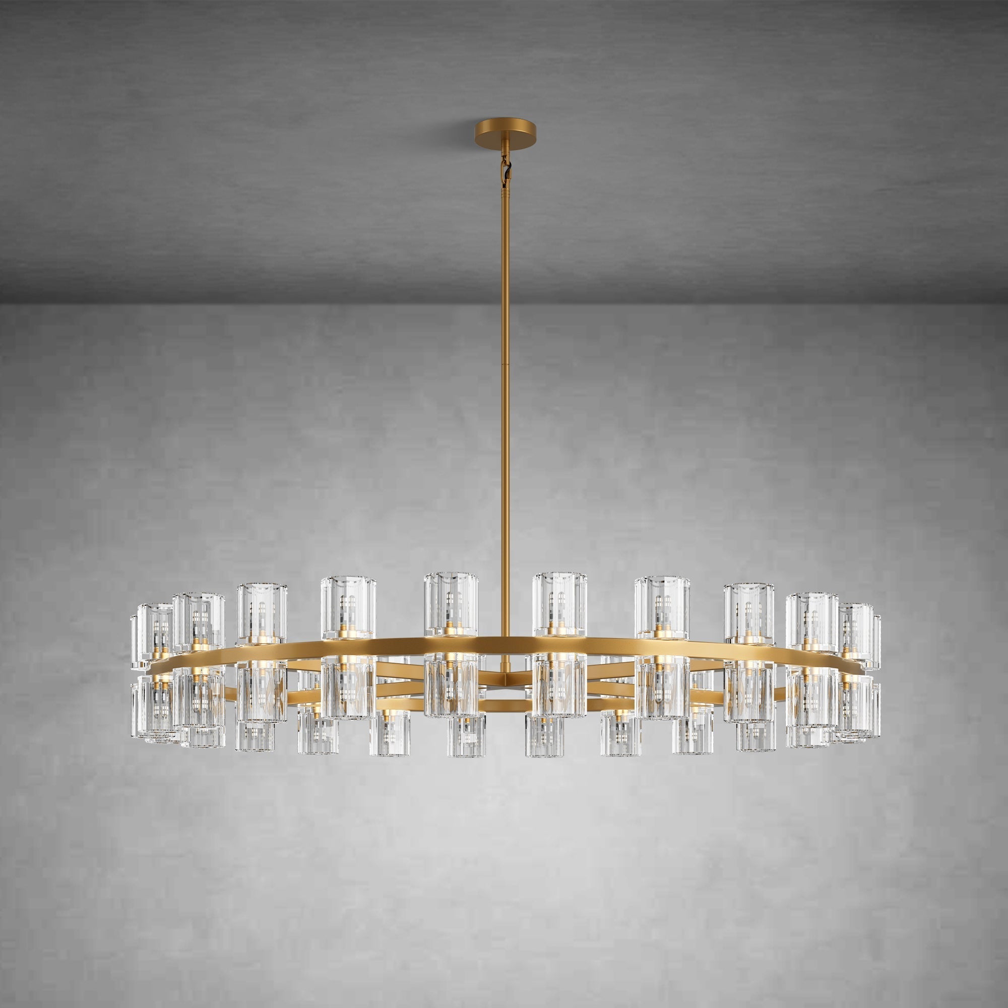 Elegant 48 - inch Polished Brass Round Crystal Chandelier Luxury Lighting - BlackBlushlighting