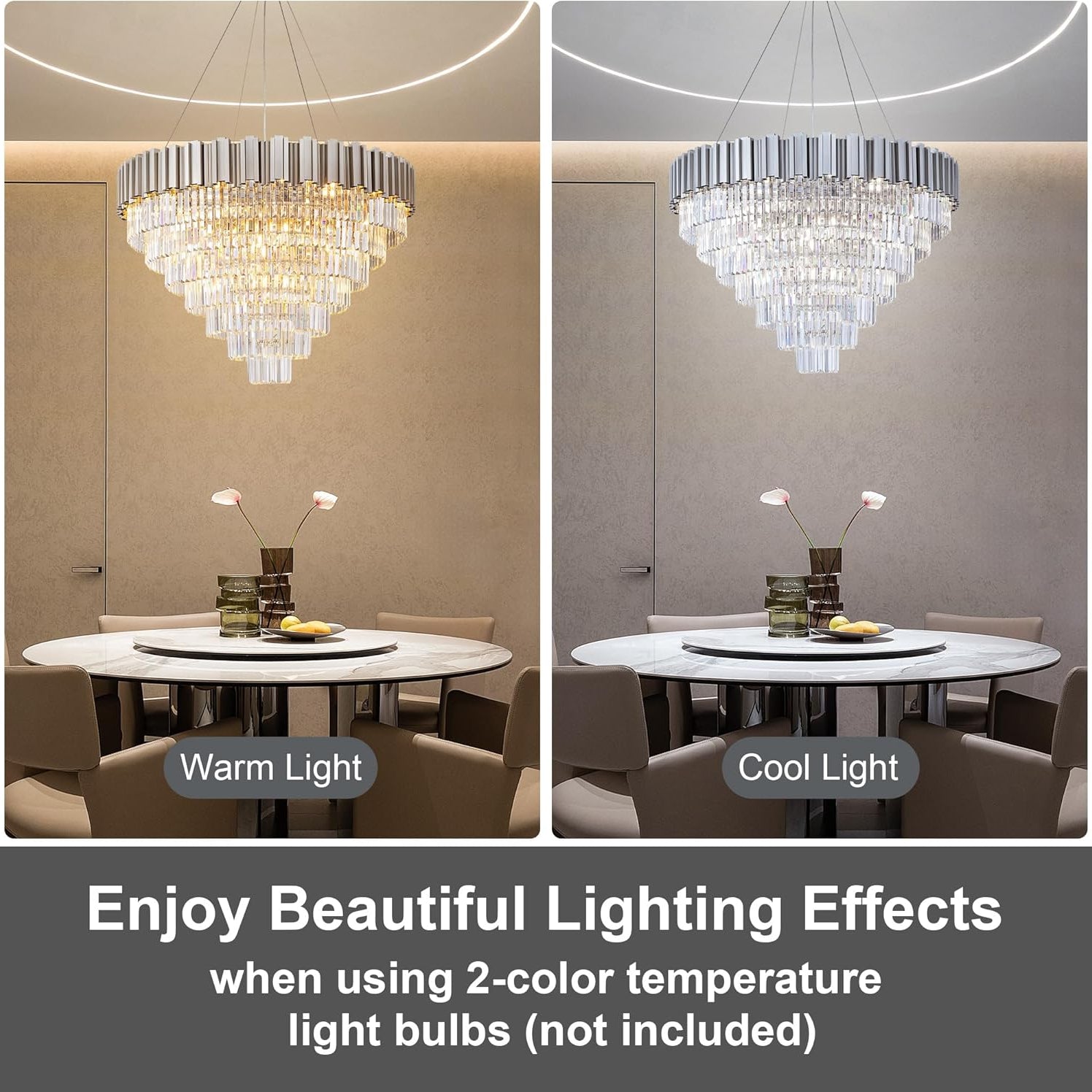 Elegant 7-Tier 39" Silver Crystal Chandelier with 21 Lights